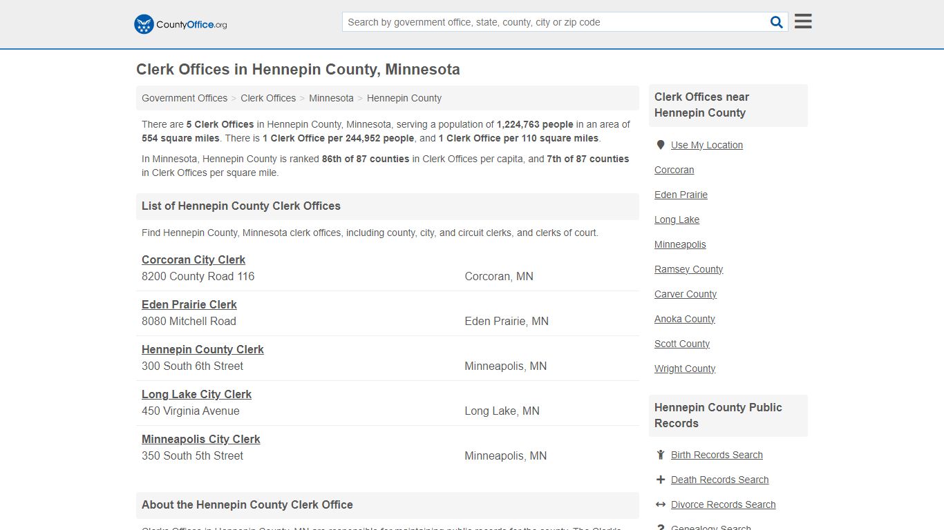 Clerk Offices - Hennepin County, MN (County & Court Records)